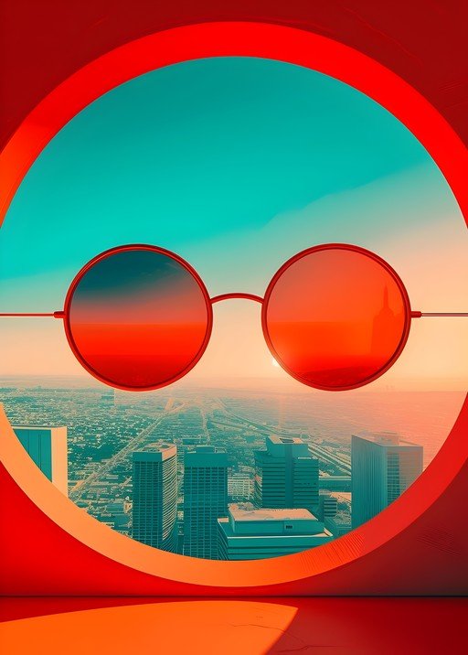 Retro Sunglasses Frame Cityscape View