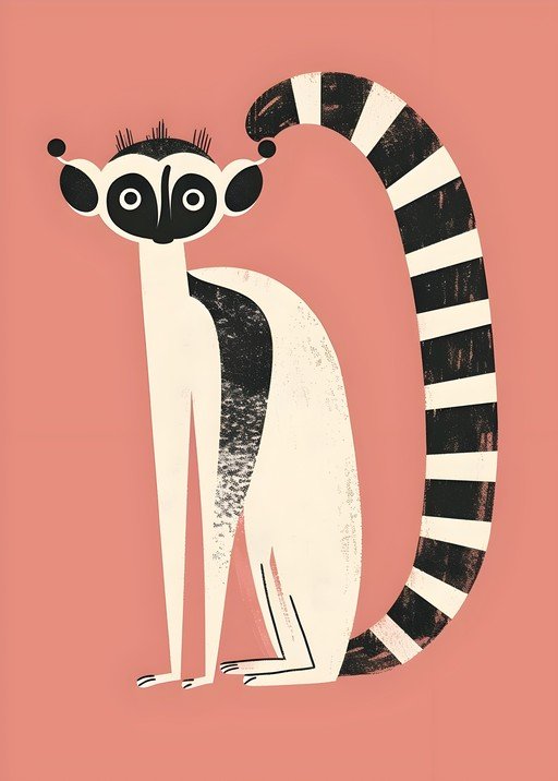 Stylized Ring-Tailed Lemur Illustration
