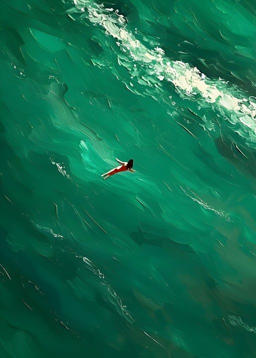 Woman Floating in Emerald Ocean Waves