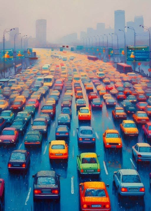 Heavy Traffic Jam on a City Highway