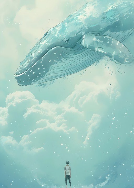 Whale in the Sky Overlooking a Person