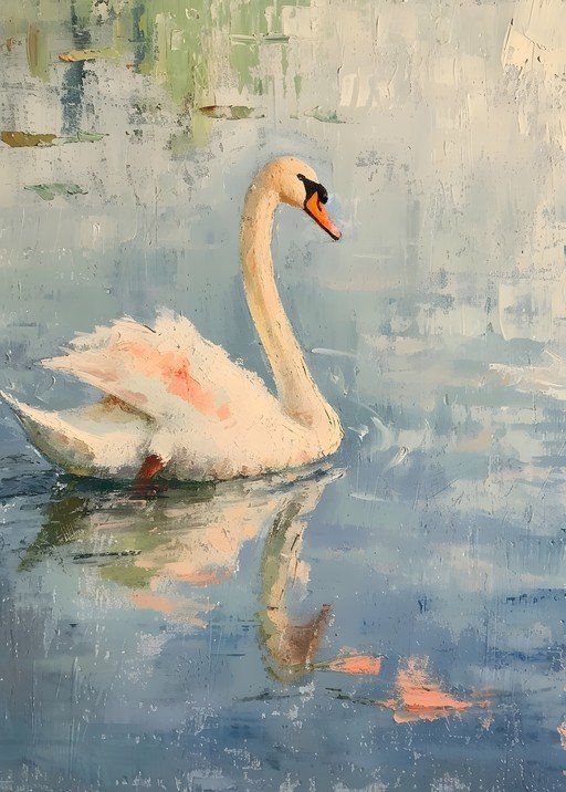 Impressionist Swan Painting on Water