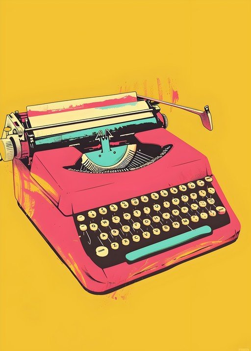 Retro Pink Typewriter on Yellow Background