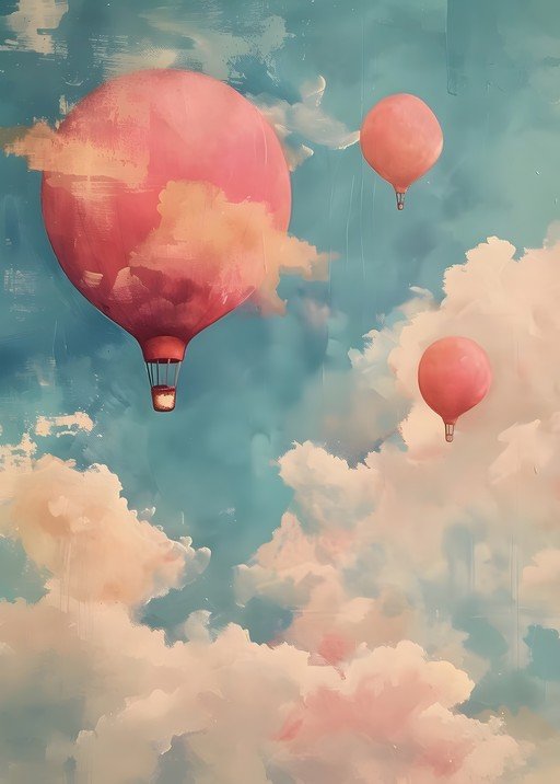 Pink Hot Air Balloons Floating in a Dreamy Sky