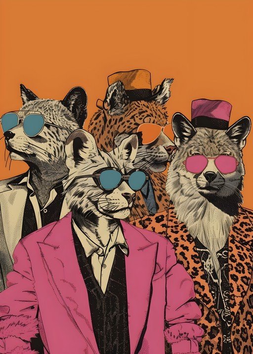 Stylish Animal Crew in Sunglasses and Hats