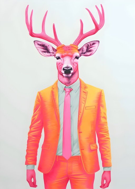 Anthropomorphic Deer in a Neon Suit
