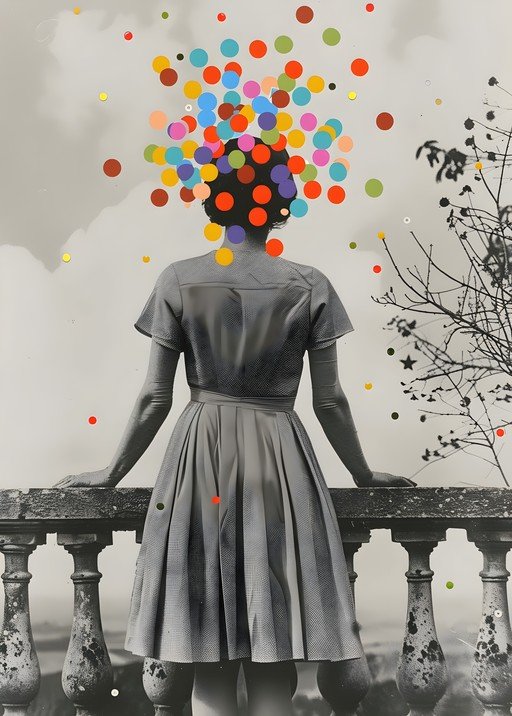Woman with Colorful Confetti Head