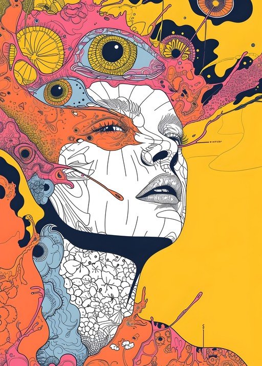 Psychedelic Portrait with Abstract Elements