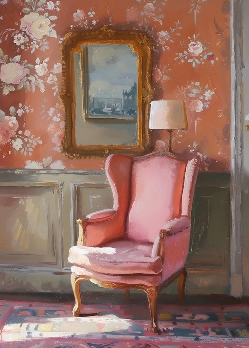 Elegant Pink Wingback Chair in Floral Room