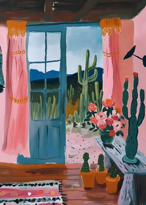 Desert Oasis: Interior View to a Cactus Landscape