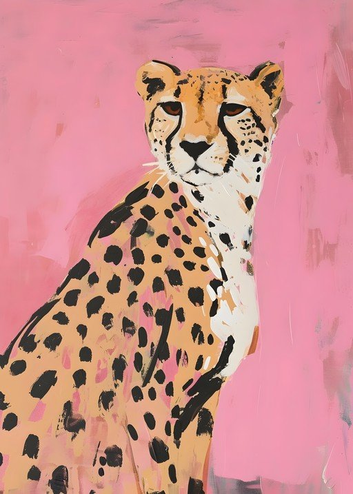 Abstract Cheetah Portrait on Pink Background