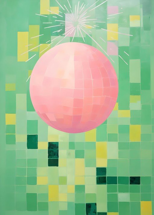Pink Disco Ball on Abstract Green Grid