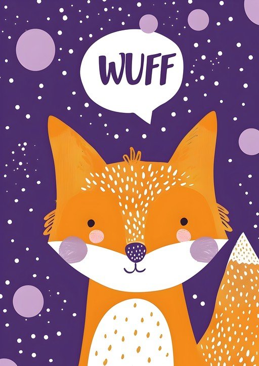 Cute Fox Illustration with 'WUFF' Speech Bubble