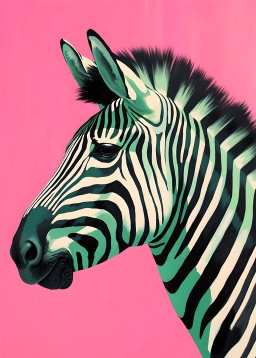 Stylized Zebra Portrait on Pink Background