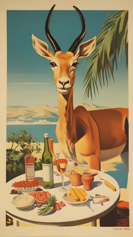Gazelle Enjoying a Luxurious Coastal Picnic
