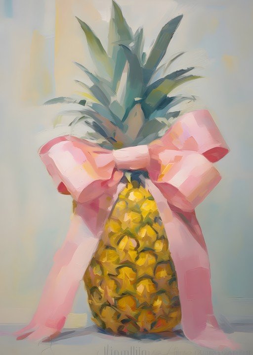 Pineapple with Pink Bow Painting