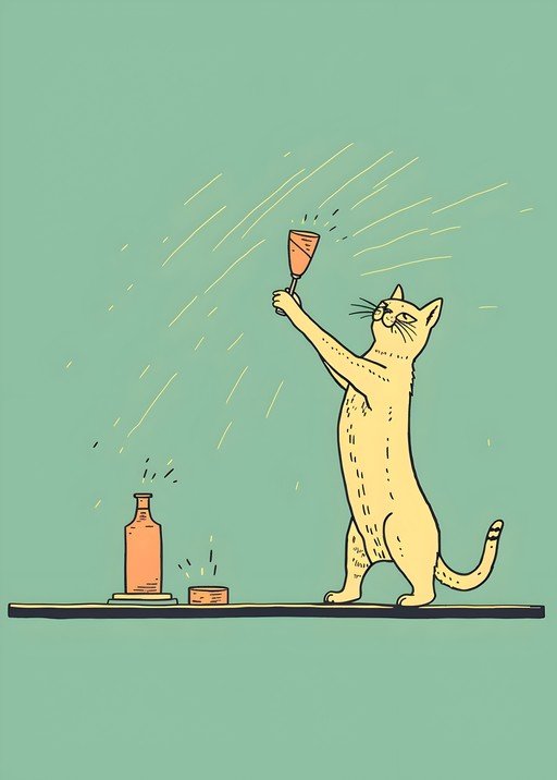 Cat celebrating with a drink