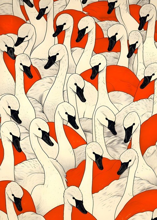 Flock of Swans in Bold Orange and White