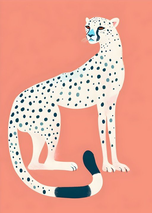 Stylized Cheetah Illustration on Coral Background
