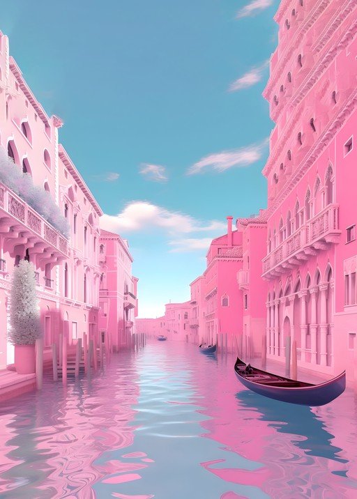 Dreamy Pink Venice Canal with Gondola