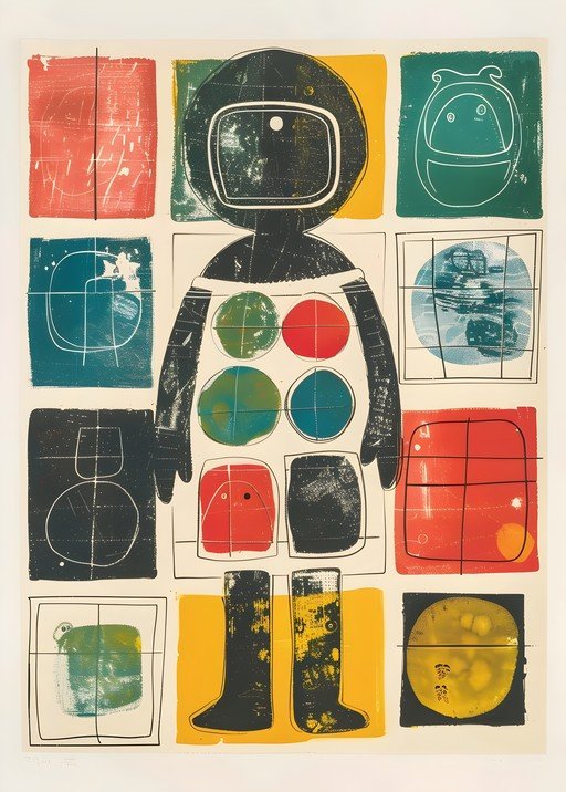 Mid-Century Abstract Robot Art Print