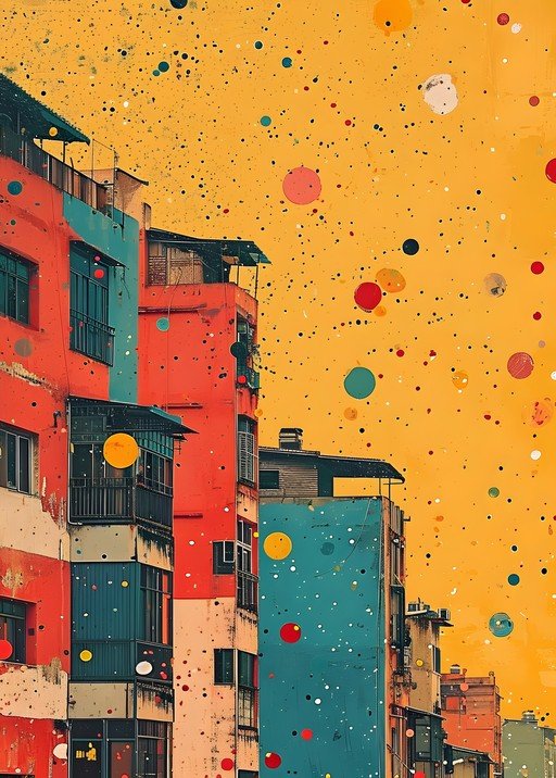 Vibrant Urban Abstract with Splattered Colors