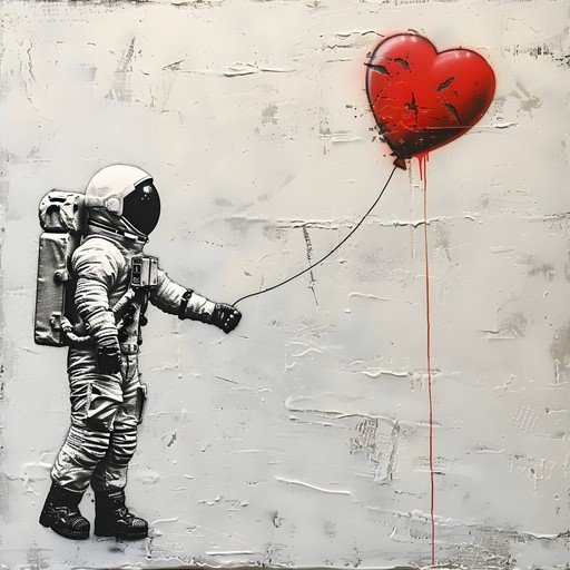 Astronaut Holding Red Heart Balloon