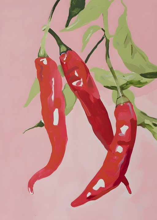 Vibrant Red Chili Peppers on Pink Background