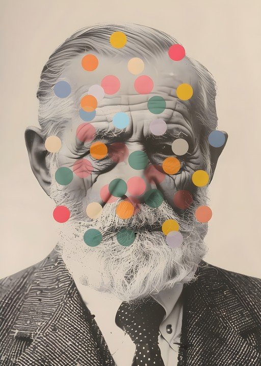 Abstract Portrait of an Elderly Man with Colorful Polka Dots