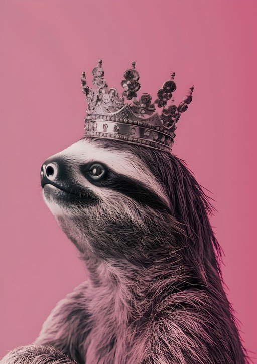 Regal Sloth Wearing a Crown