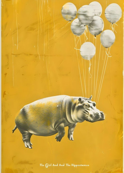 Whimsical Hippo and Balloons Poster