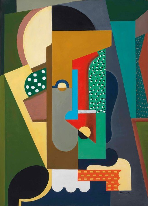 Abstract Portrait with Geometric Shapes and Bold Colors
