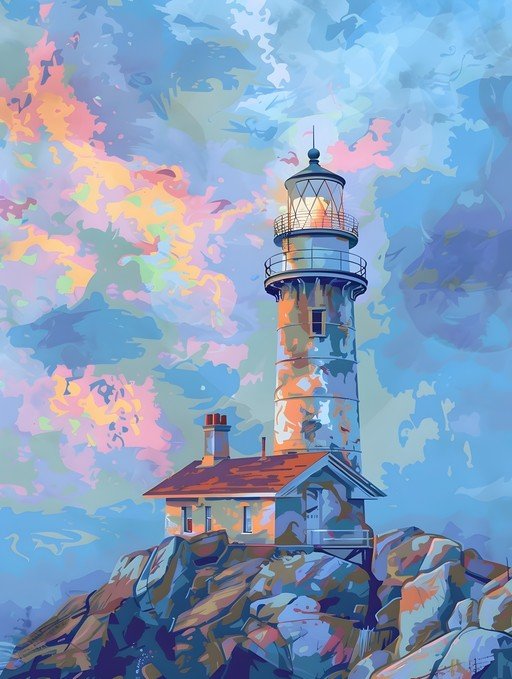 Artistic Lighthouse on Rocky Coastline