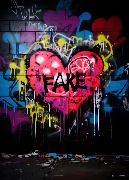 Graffiti Heart with 'FAKE' Message