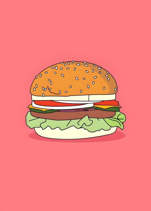 Stylized Hamburger Illustration on Pink Background