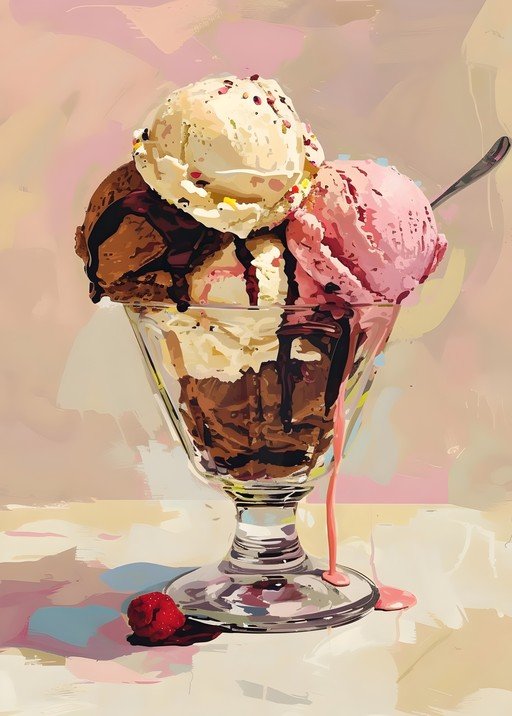Artistic Ice Cream Sundae with Raspberry