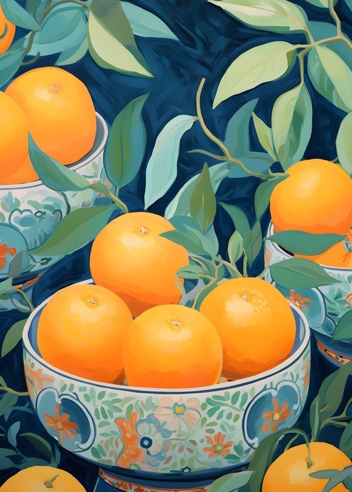 Vibrant Oranges in Decorative Bowls with Lush Foliage