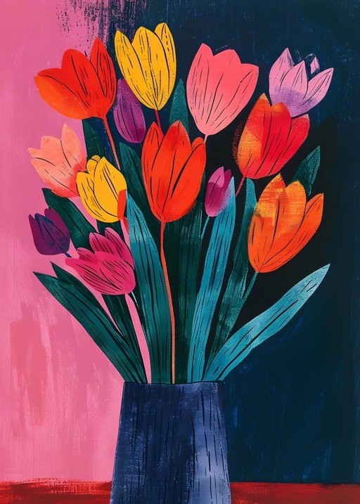 Vibrant Tulip Bouquet in Textured Vase