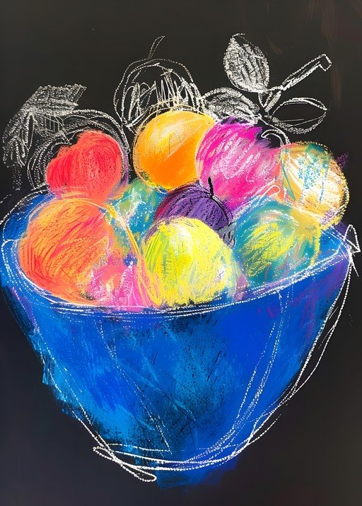 Vibrant Fruit Bowl Still Life in Pastel