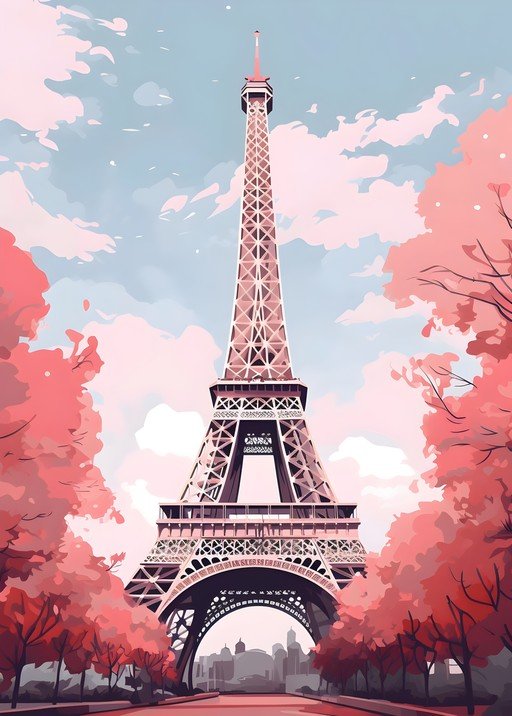 Eiffel Tower in Pink Spring Bloom