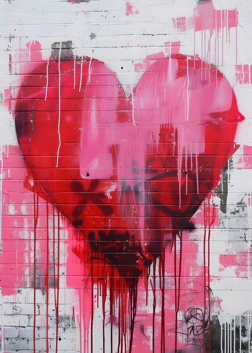 Graffiti Heart Art on Brick Wall
