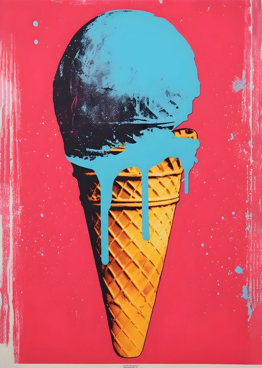 Pop Art Ice Cream Cone with Dripping Blue Frosting