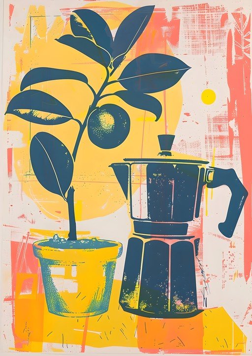 Still Life with Potted Plant and Coffee Maker