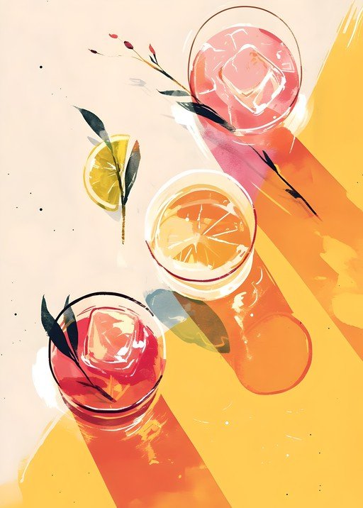 Watercolor Cocktails with Citrus and Garnish