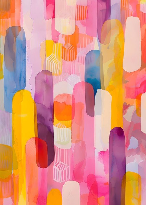 Abstract Watercolor Shapes in Vibrant Pink and Yellow