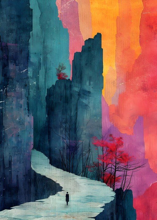 Abstract Landscape with Lone Figure on Winding Path
