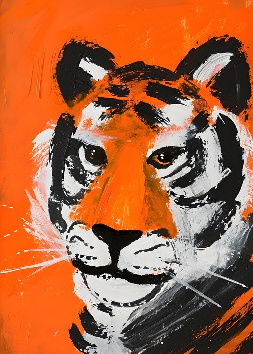Vibrant Tiger Portrait in Bold Acrylics