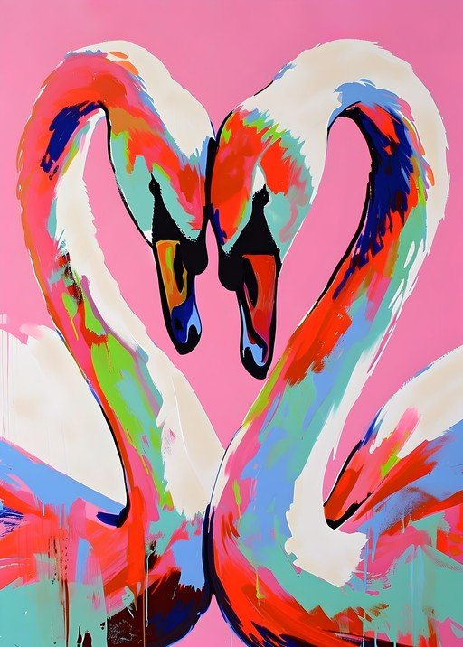 Vibrant Abstract Swans Forming a Heart Shape