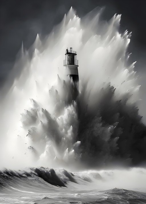 Lighthouse Battling Crashing Waves