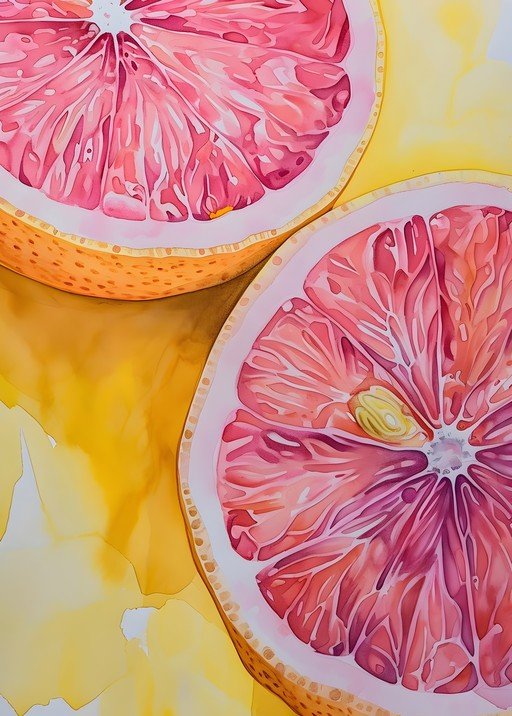 Vibrant Grapefruit Slices in Watercolor